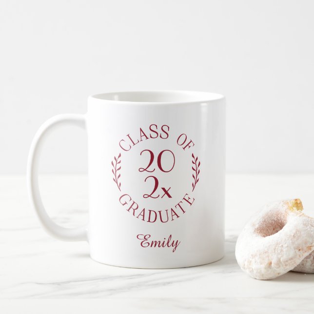 Class of 2026 Name Burgundy Typography Graduation Coffee Mug (With Donut)