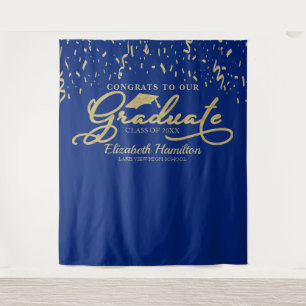 Class of 2026 Navy and Gold Graduation Backdrop Tapestry