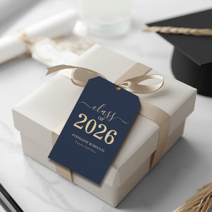 Class of 2026 Navy Blue Gold Script Graduation  Gift Tags