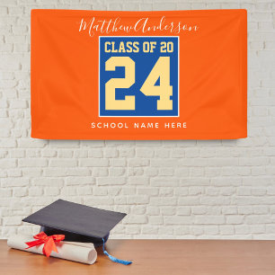 Class of 2026 Orange Blue & Gold Graduation Party Banner