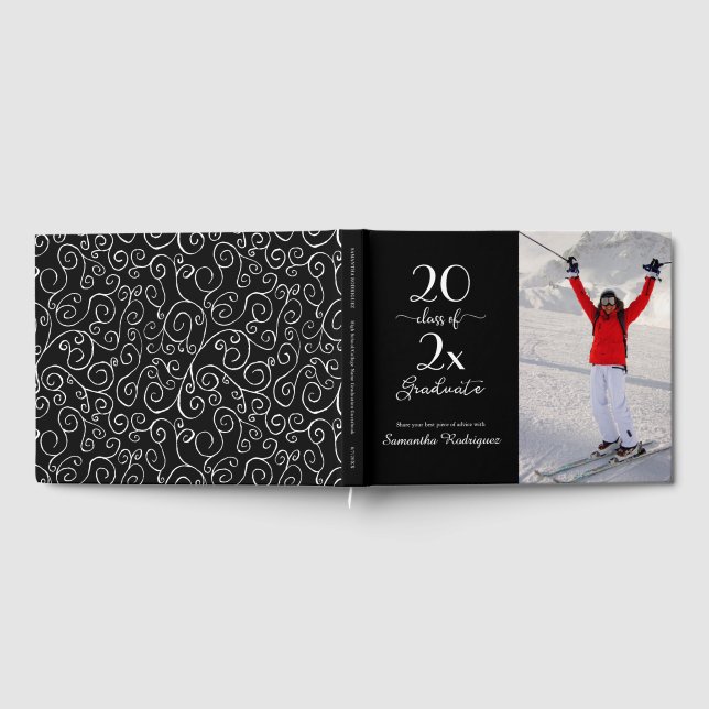 Class Of 2026 Photo Black White Pattern Graduation Guest Book (Full)
