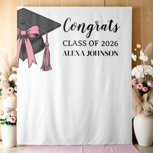 Class Of 2026 Pink Bow Graduation Cap Backdrop Tapestry
