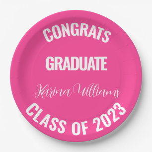 Class of 2026 Pink Graduation College Party Paper Plate