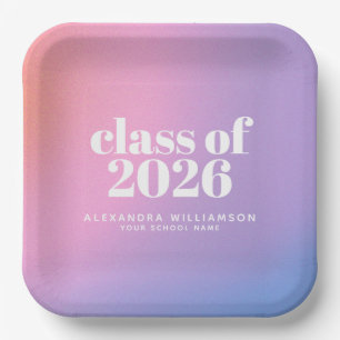 Class of 2026 Purple Gradient Custom Graduation Paper Plate