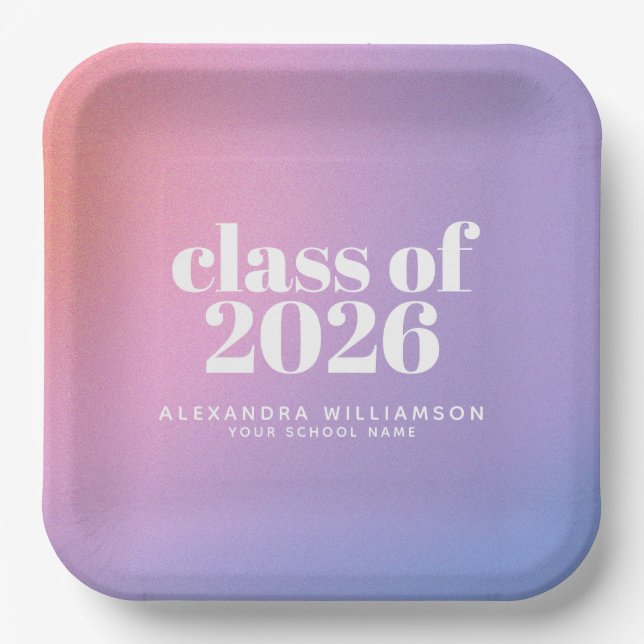 Class of 2026 Purple Gradient Custom Graduation Paper Plate (Front)
