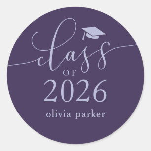 Class of 2026 Purple Graduation Party Favour Classic Round Sticker