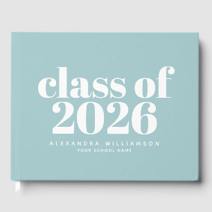 Class of 2026 Retro Soft Blue Personalized Name Guest Book