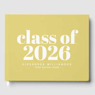 Class of 2026 Retro Soft Yellow Personalized Name Guest Book