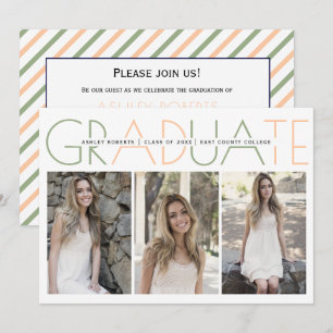Class of 2026 sage green, peach graduation photo invitation