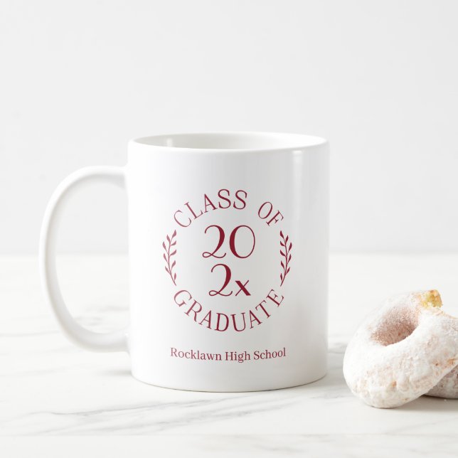 Class of 2026 School Name Maroon Emblem Graduation Coffee Mug (With Donut)