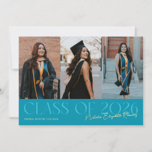 Class of 2026 Script Name Aqua Blue Grad Photo Announcement