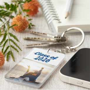 Class of 2026 sea blue text graduation photo   key ring