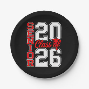 Class Of 2026 Senior 26 Red Graduation Graduate Paper Plate
