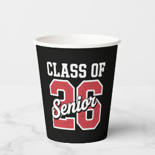 Class Of 2026 Senior Red Graduation 26 Graduate Paper Cups