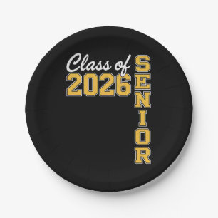 Class Of 2026 Senior Yellow Graduation Graduate Paper Plate