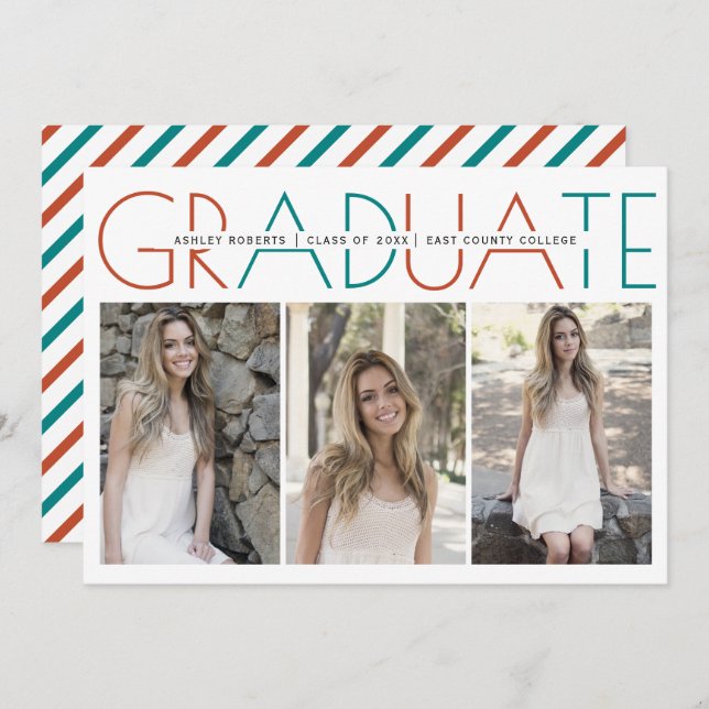 Class of 2026 terracotta and teal graduation photo invitation (Front/Back)