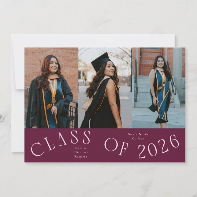 Class of 2026 Typography Grad Photo Cranberry Announcement (Front)
