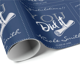 Class Of 2026 You Did It Blue White Graduation Wrapping Paper