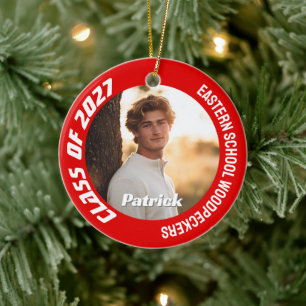 Class of 2027 Customisable School Senior Photo Ceramic Tree Decoration