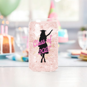 Class of 2027 Girl Cap & Gown Silhouette Can Glass