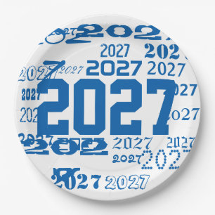 Class Of 2027 Grad Pattern Graduation Year Paper Plate