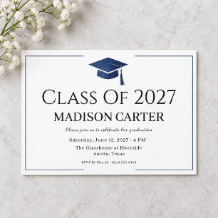 Class of 2027 Navy Blue Modern Graduation Party Invitation