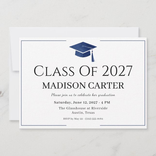 Class of 2027 Navy Blue Modern Graduation Party Invitation (Front)