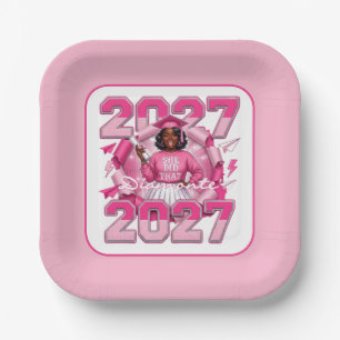 Class of 2027 Pink Graduation Paper Plate