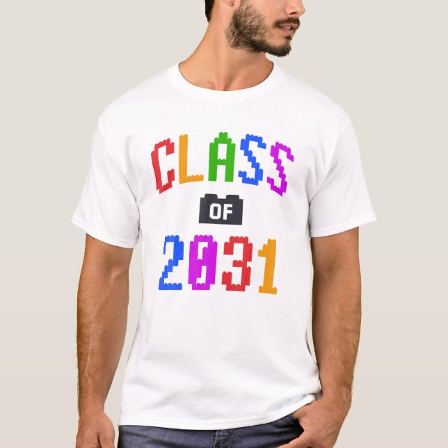 CLASS Of 2031 Kids Bricks Toy Third Grade School 3 T-Shirt (Front)