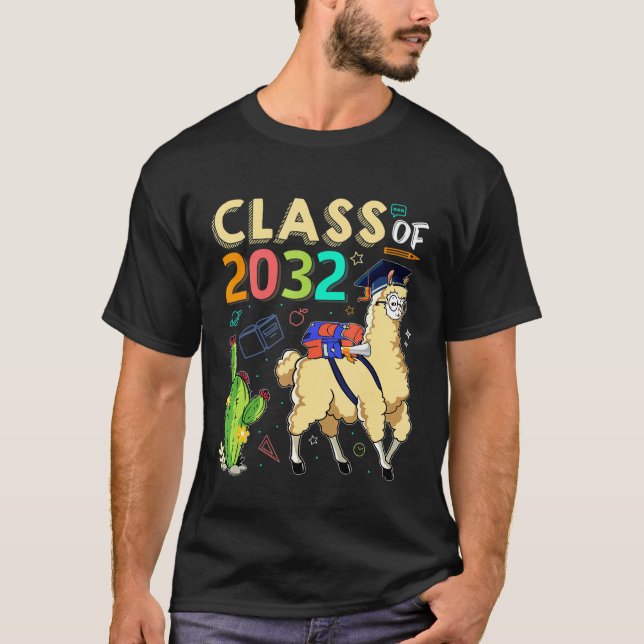 Class Of 2032 Cute Llama With Backpack  Back To Sc T-Shirt (Front)