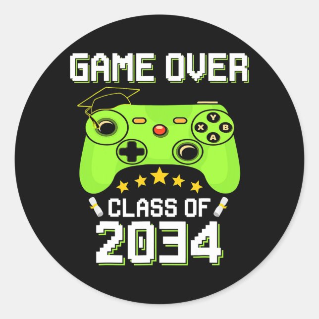Class of 2034 Game Over Senior Video Games Gamer Classic Round Sticker (Front)