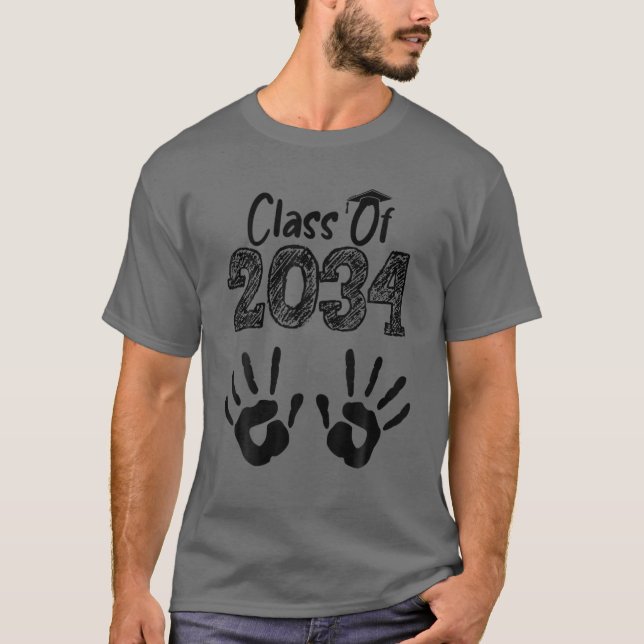 Class Of 2034 Grow With Me Handprint On Back Pre-K T-Shirt (Front)