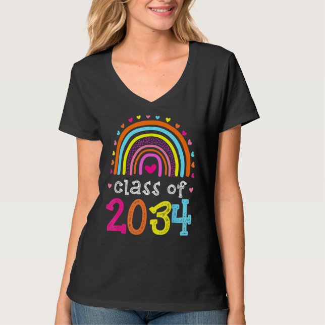 Class Of 2034 Rainbow Pink Graduate Preschool Kind T-Shirt (Front)