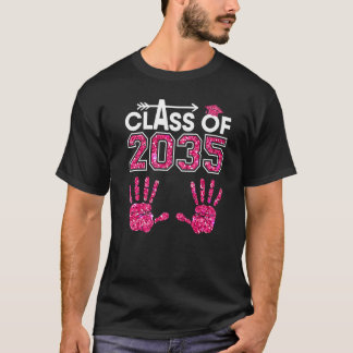 Class Of 2035 Kindergarten Pink Handprint Grow Wit T-Shirt