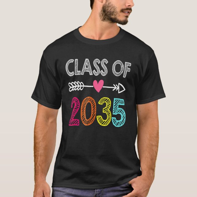 Class Of 2035 Pre K To 12 Handprint On Back Grow W T-Shirt (Front)