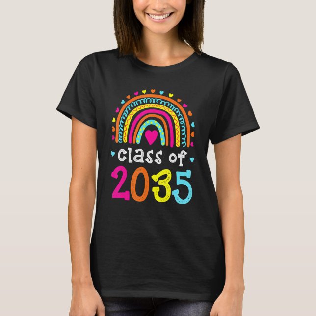 Class Of 2035 Rainbow Pink Graduate Preschool Kind T-Shirt (Front)