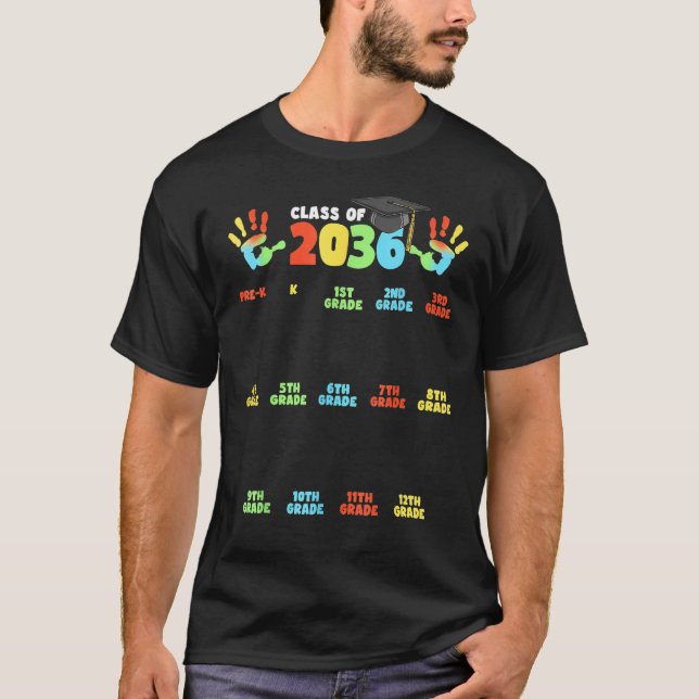 Class Of 2036 Back To School Handprint Pre K To 12 T-Shirt (Front)