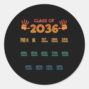 Class Of 2036 Colourful Handprint Pre K 12Th Grade Classic Round Sticker