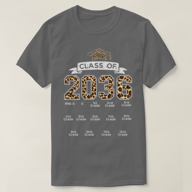 Class of 2036 Grow with me Handprint Leopard PreK  T-Shirt (Design Front)