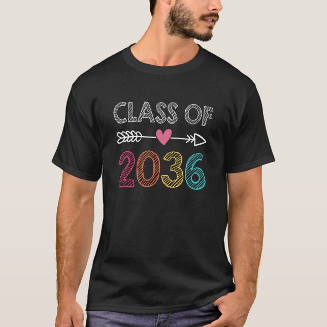 Class Of 2036 Kindergarten Pre K Grow With Me Grad T-Shirt (Front)