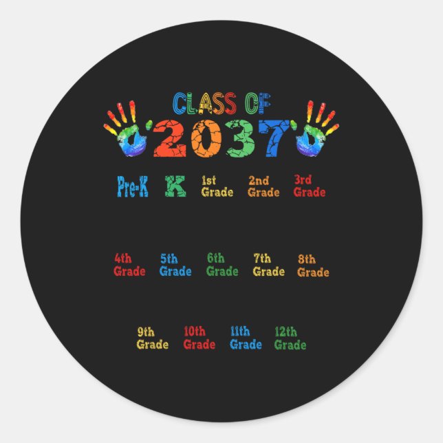 Class of 2037 Grow With Me Colour Handprint Pre-K  Classic Round Sticker (Front)