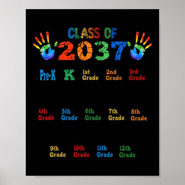Class of 2037 Grow With Me Colour Handprint Pre-K  Poster (Front)