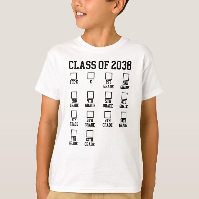 Class of 2038 Grow with me Checklist Graduation T-Shirt (Front)