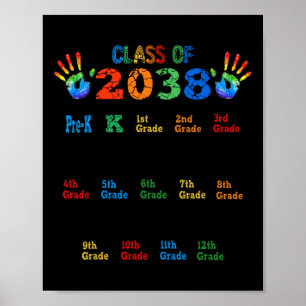 Class of 2038 Grow With Me Colour Handprint Pre-K  Poster