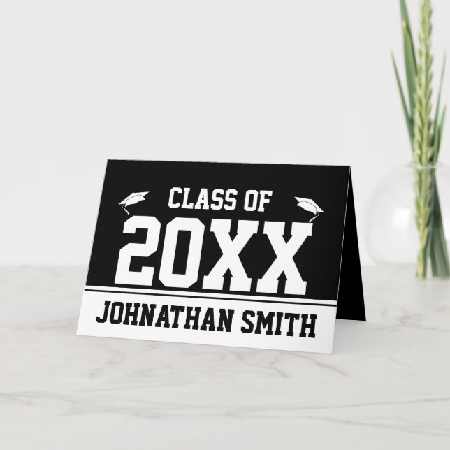 Class of 20xx Black and White Grad Name Graduation Card (Front)