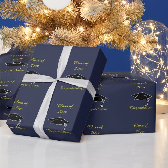 Class of 20xx Blue Gold Graduation Gift Wrap (Holidays)