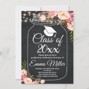 Class of 20XX - Boho Floral Chalkboard Graduation Invitation