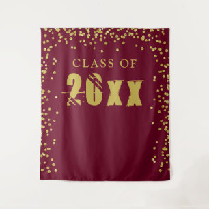 CLASS OF 20XX Gold Confetti Maroon Photo Backdrop Tapestry