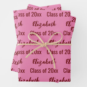 Class of 20xx Graduate's Name Pink and Dark Red Wrapping Paper Sheet