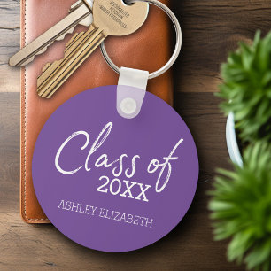Class of 20XX Graduation Party - Purple and White Key Ring